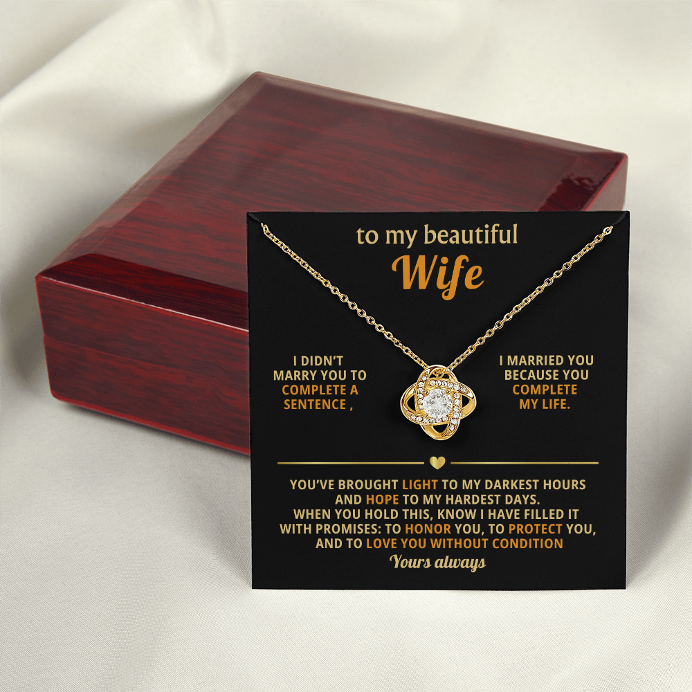 To My Beautiful Wife – Love Knot Necklace, You Complete My Life