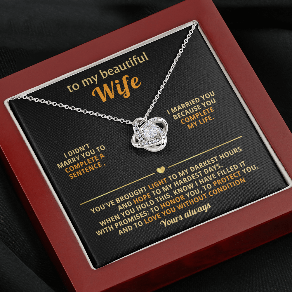 To My Beautiful Wife – Love Knot Necklace, You Complete My Life