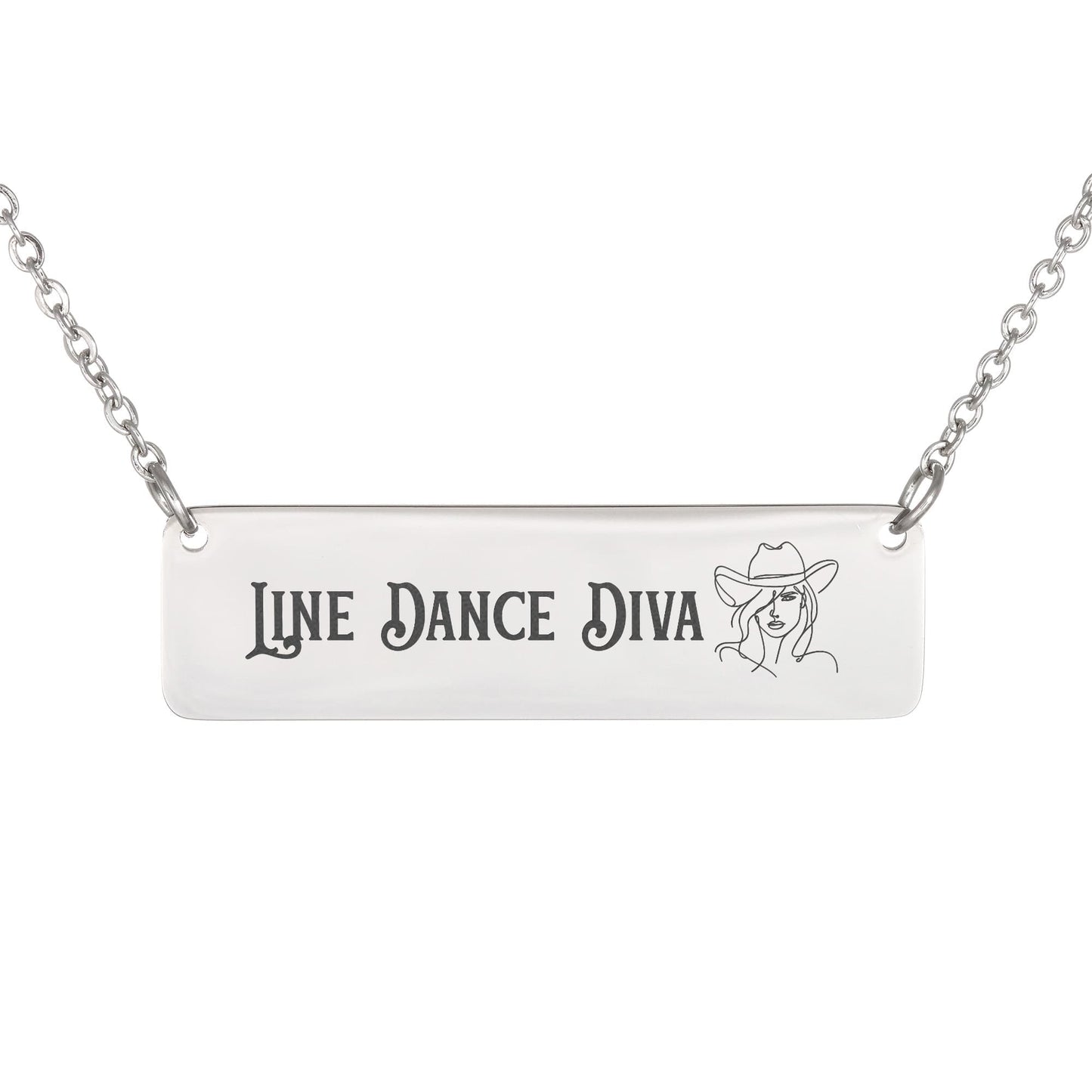 Line Dance Diva Horizontal Bar Necklace – Personalized Gift for Country Dancers, Custom Engraving on Back