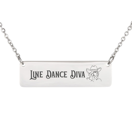Line Dance Diva Horizontal Bar Necklace – Personalized Gift for Country Dancers, Custom Engraving on Back