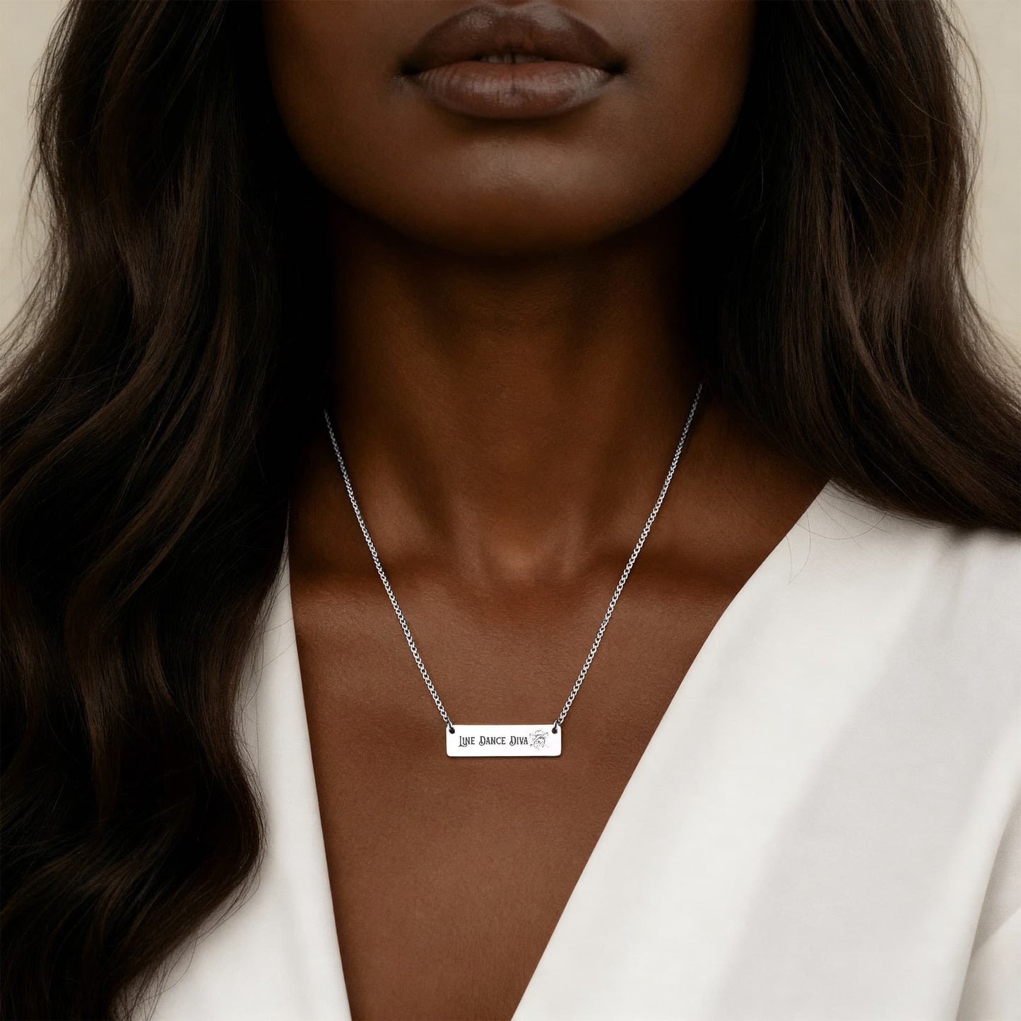 Line Dance Diva Horizontal Bar Necklace – Personalized Gift for Country Dancers, Custom Engraving on Back