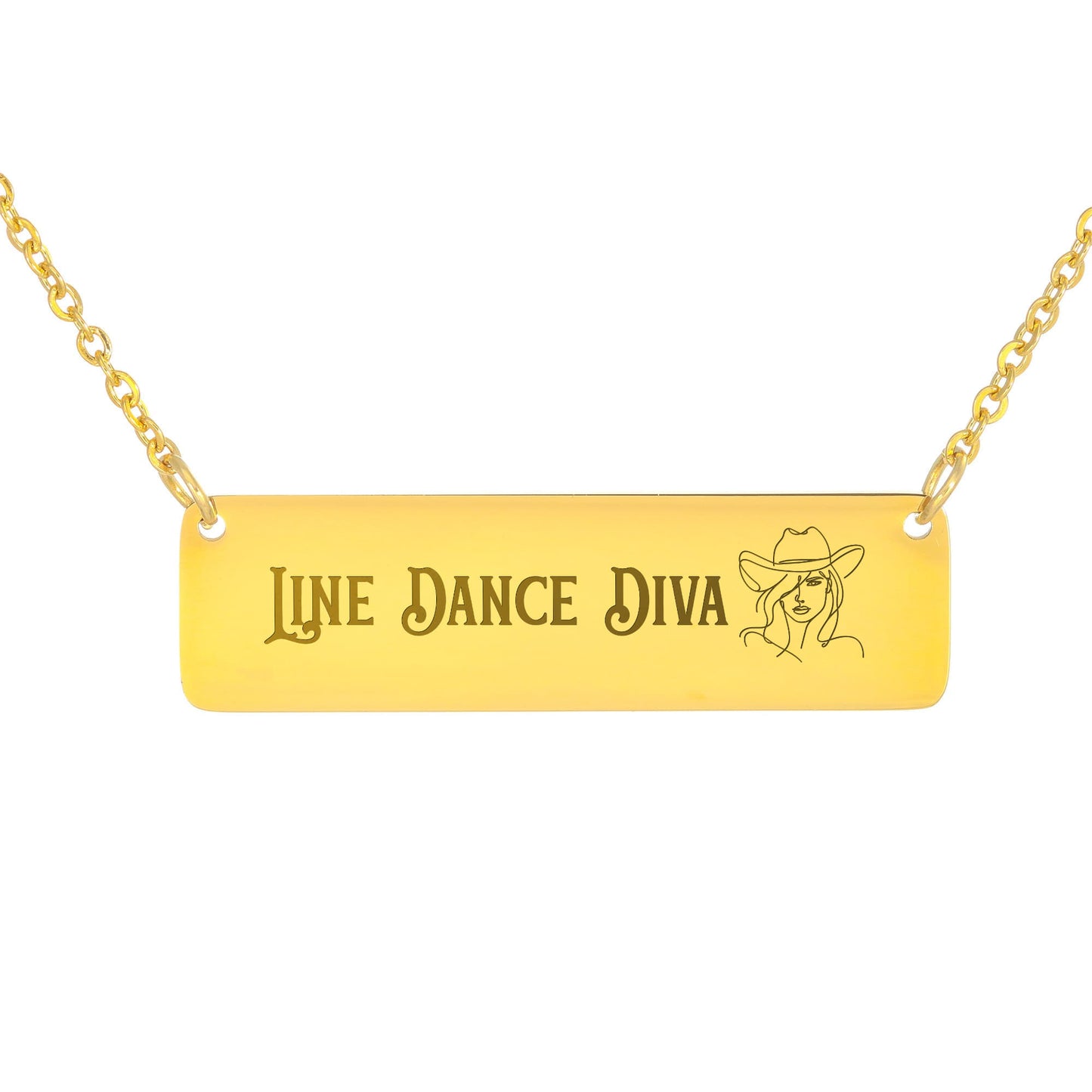 Line Dance Diva Horizontal Bar Necklace – Personalized Gift for Country Dancers, Custom Engraving on Back