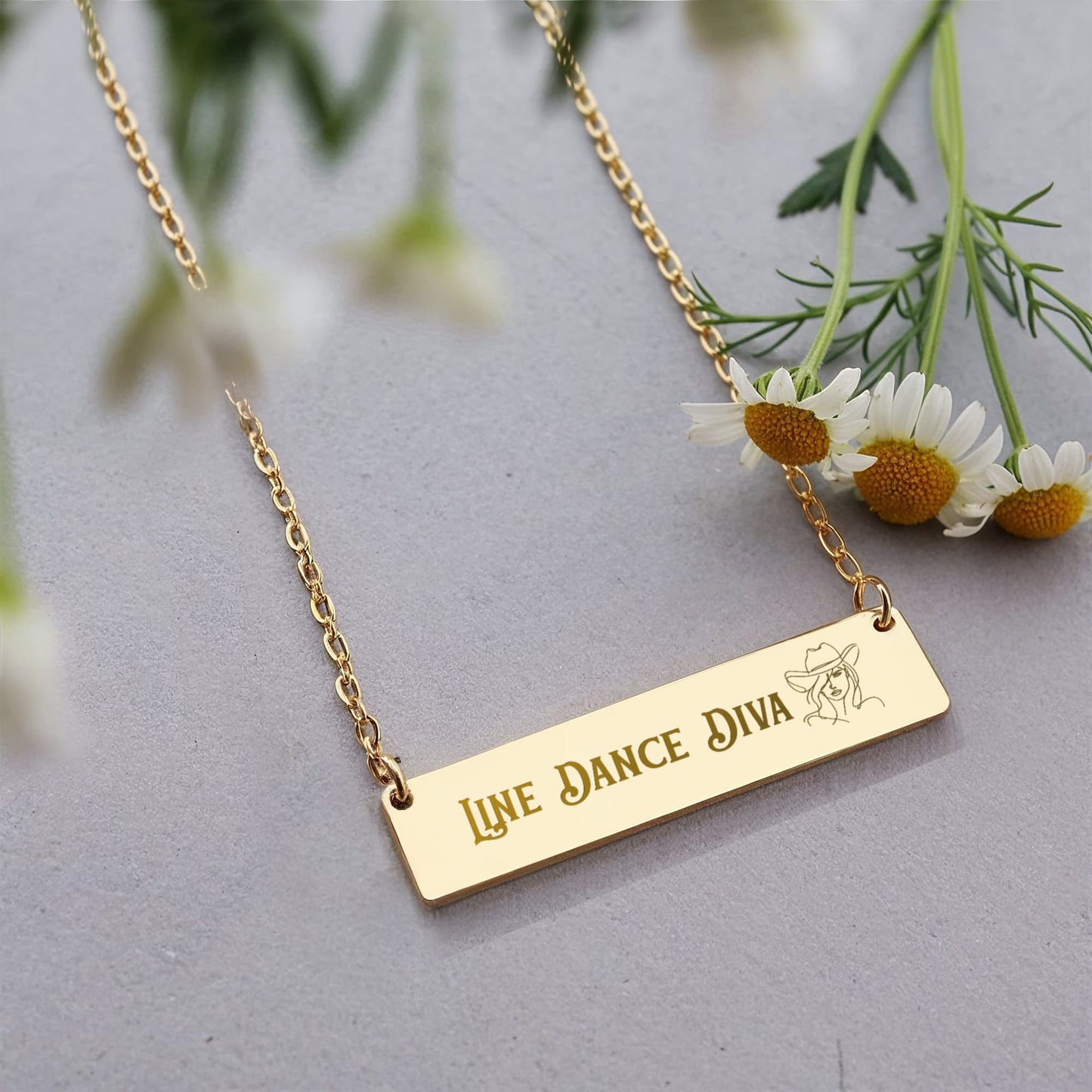 Line Dance Diva Horizontal Bar Necklace – Personalized Gift for Country Dancers, Custom Engraving on Back