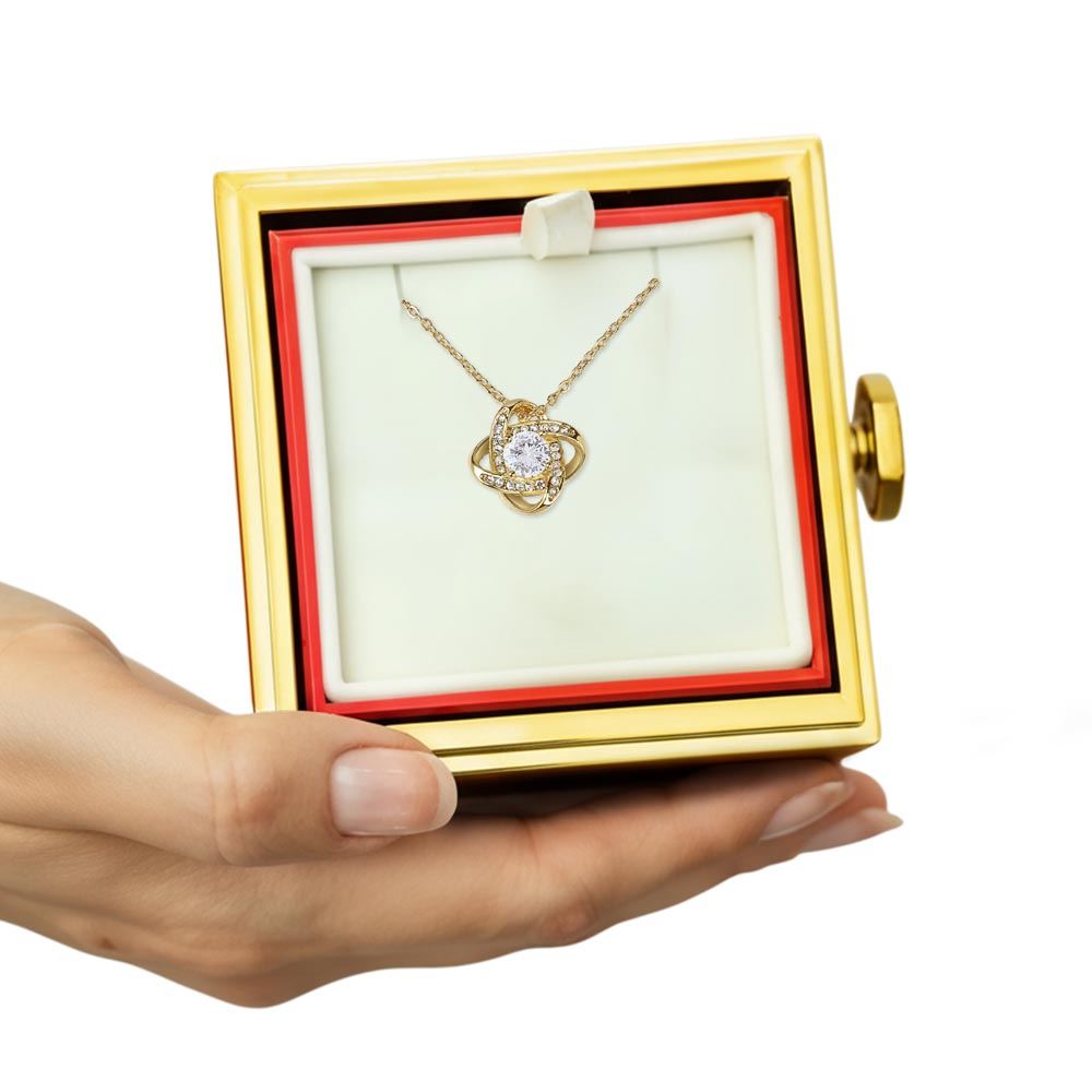 Love Knot Necklace with Rotating Rose Gift Box – Symbol of Eternal Love & Elegant Surprise for Her