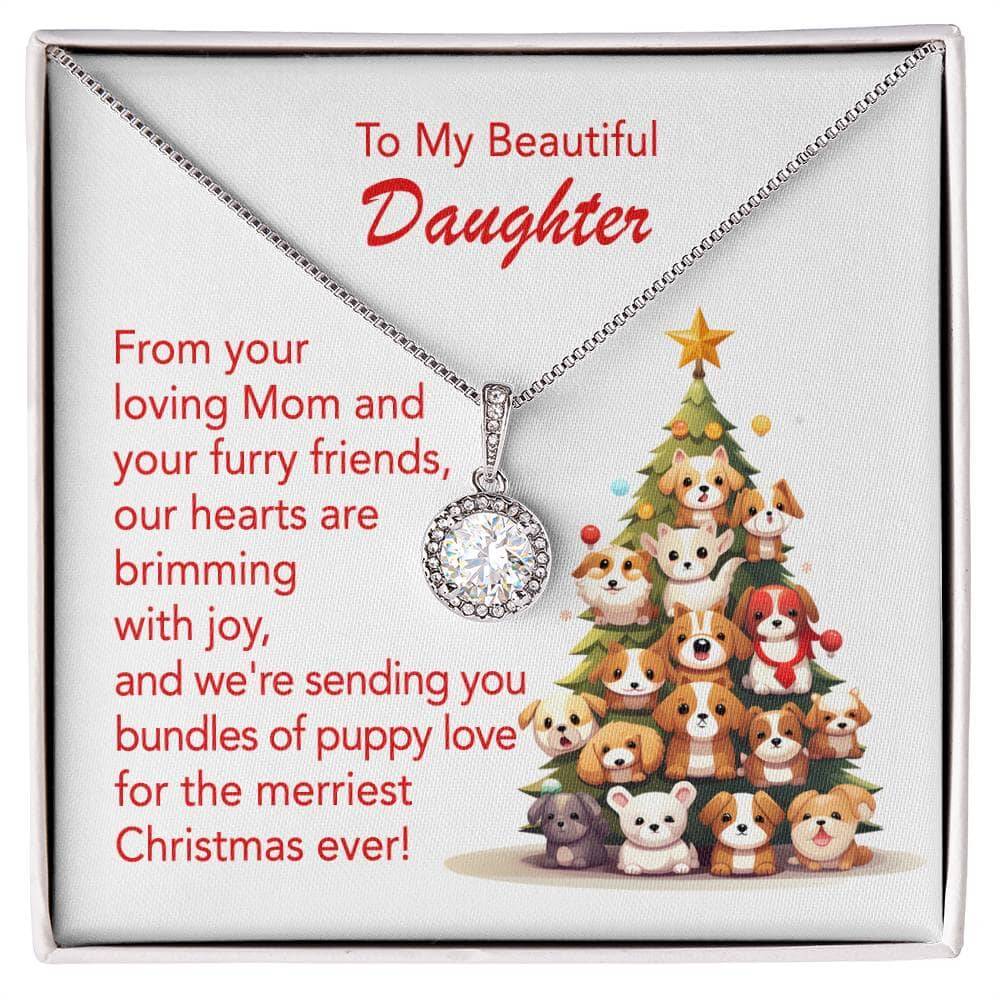 Puppy Love' Christmas Necklace & Card Set - A Gift from Mom Jewelry ShineOn Fulfillment Two Tone Box 