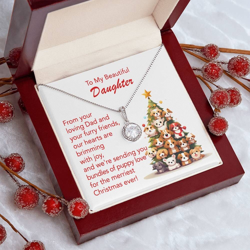 Puppy Love' Christmas Necklace & Card Set - A Gift from Dad Jewelry ShineOn Fulfillment Luxury Box w/ LED 