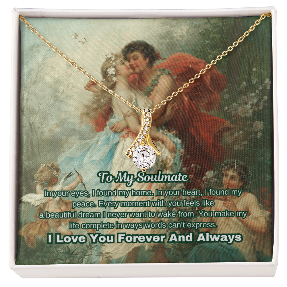 "Classic Love Masterpiece" - Soulmate Necklace with Crystal Pendant  in Romantic Art Gift Box (Available in White & Yellow Gold)