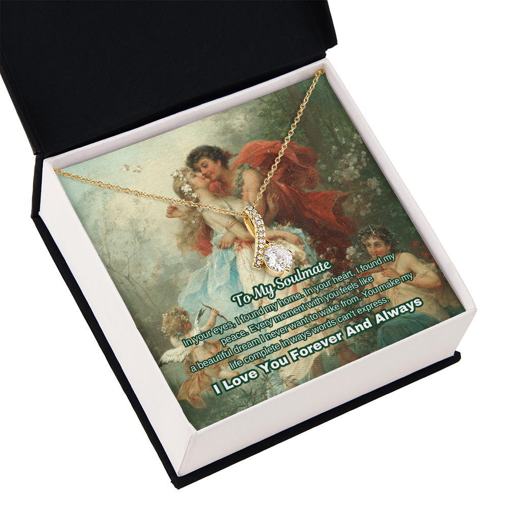 "Classic Love Masterpiece" - Soulmate Necklace with Crystal Pendant  in Romantic Art Gift Box (Available in White & Yellow Gold)