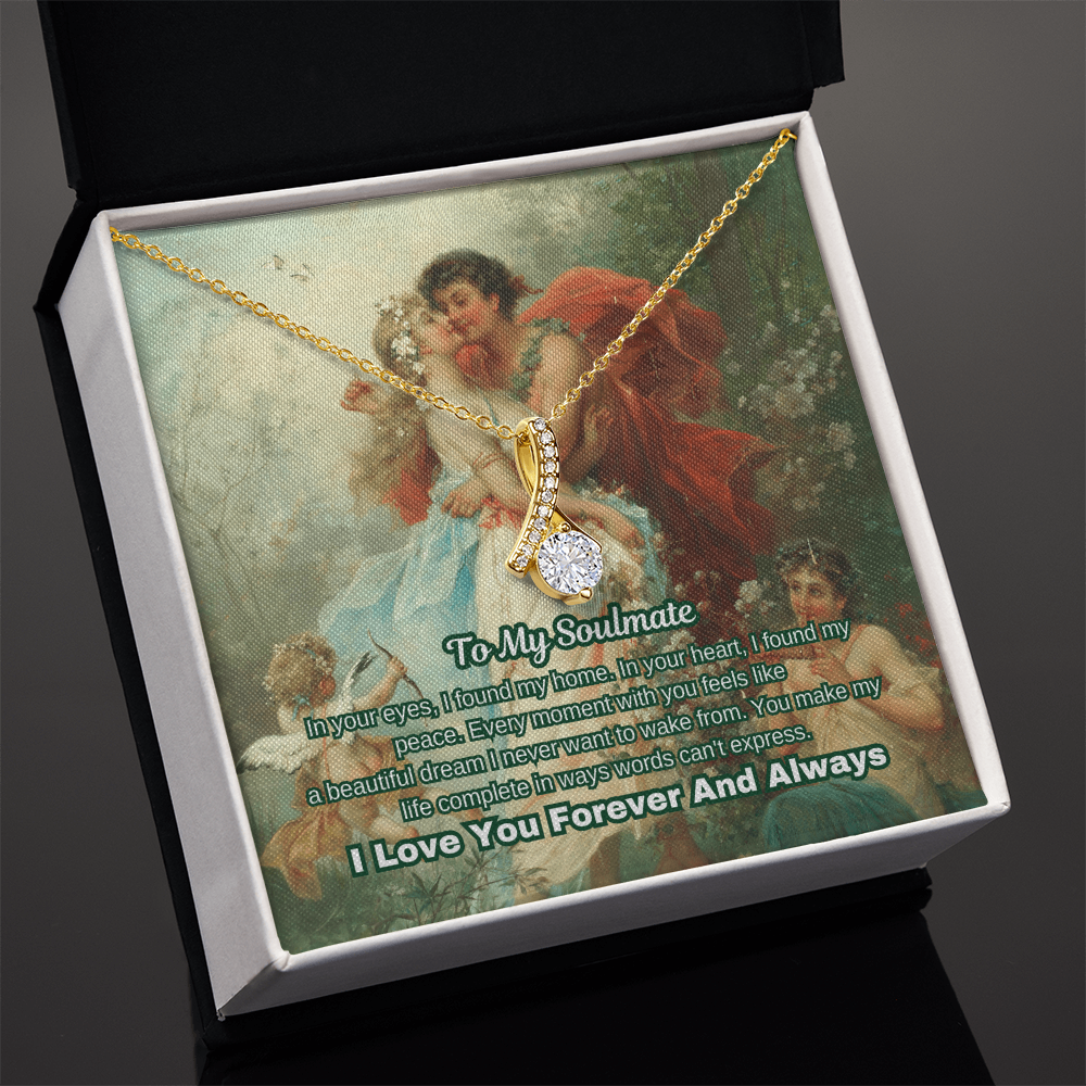 "Classic Love Masterpiece" - Soulmate Necklace with Crystal Pendant  in Romantic Art Gift Box (Available in White & Yellow Gold)