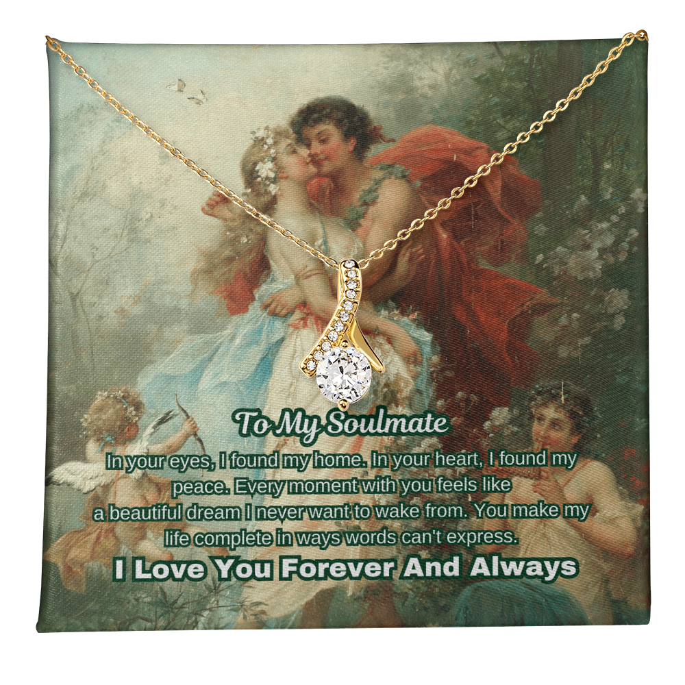 "Classic Love Masterpiece" - Soulmate Necklace with Crystal Pendant  in Romantic Art Gift Box (Available in White & Yellow Gold)