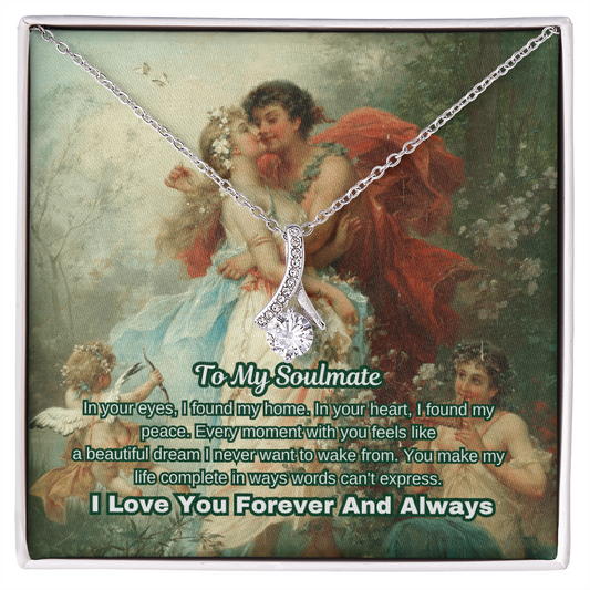 "Classic Love Masterpiece" - Soulmate Necklace with Crystal Pendant  in Romantic Art Gift Box (Available in White & Yellow Gold)