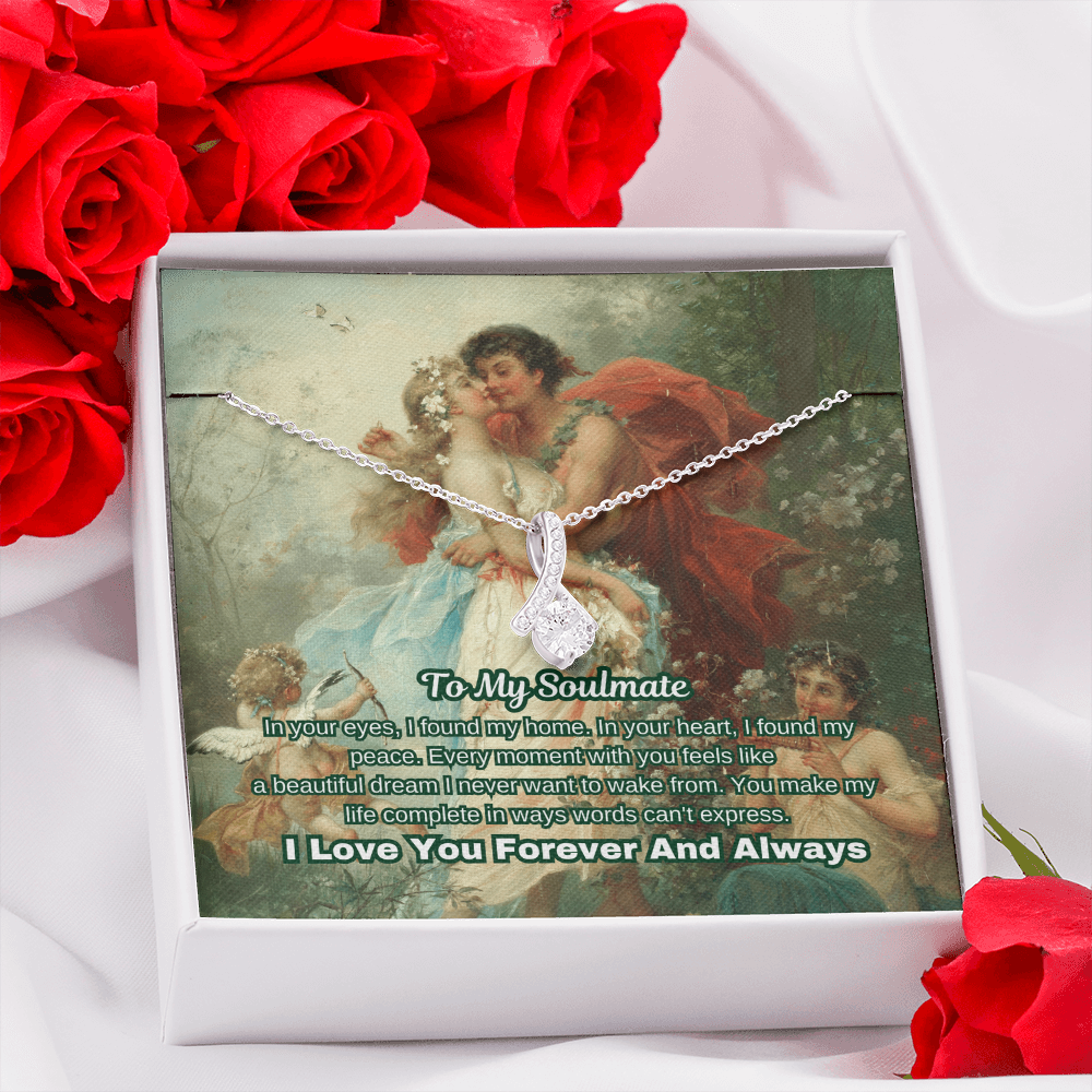 "Classic Love Masterpiece" - Soulmate Necklace with Crystal Pendant  in Romantic Art Gift Box (Available in White & Yellow Gold)