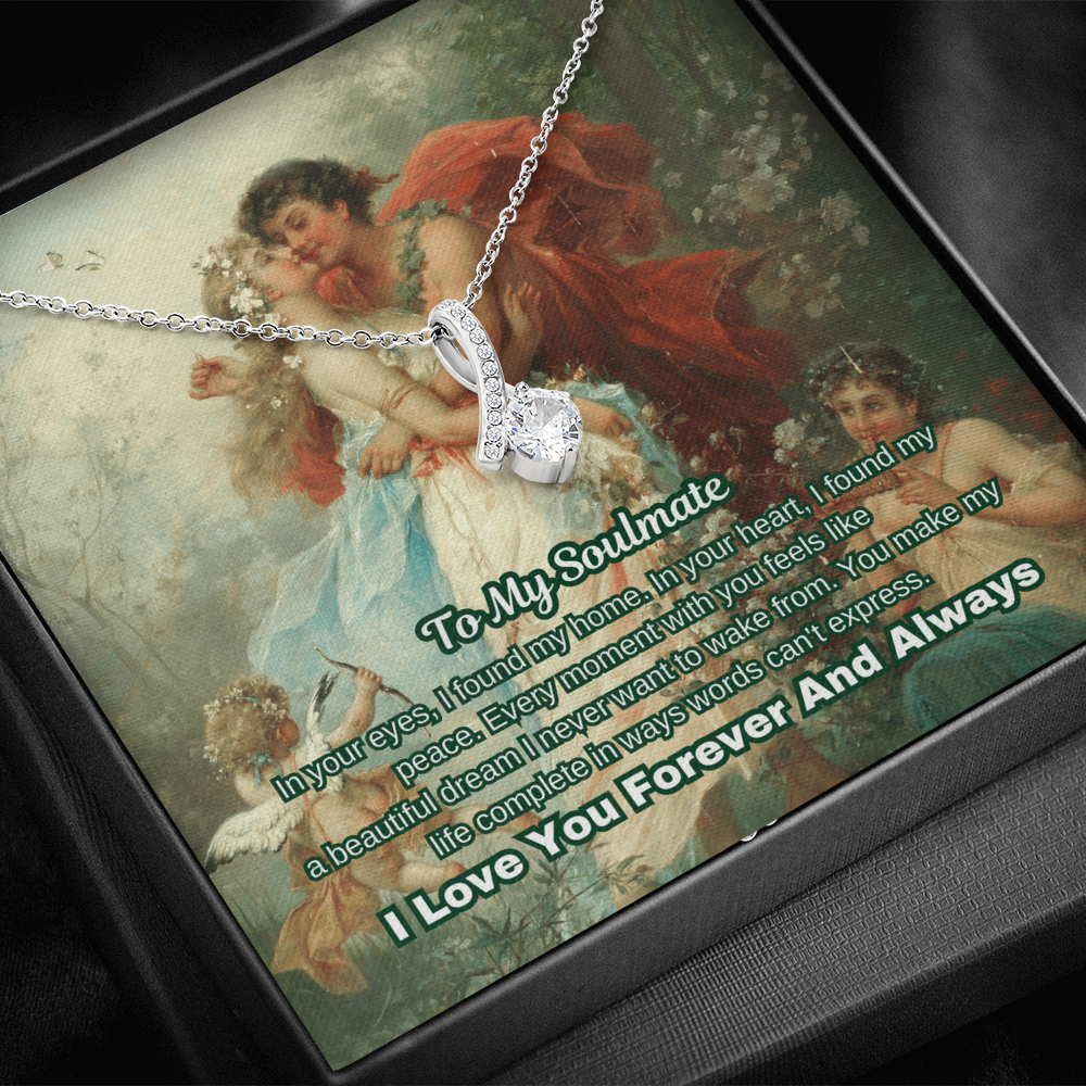 "Classic Love Masterpiece" - Soulmate Necklace with Crystal Pendant  in Romantic Art Gift Box (Available in White & Yellow Gold)