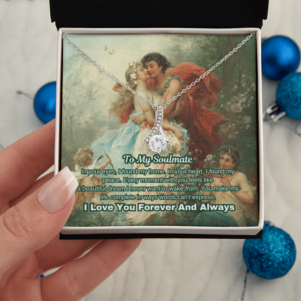 "Classic Love Masterpiece" - Soulmate Necklace with Crystal Pendant  in Romantic Art Gift Box (Available in White & Yellow Gold)