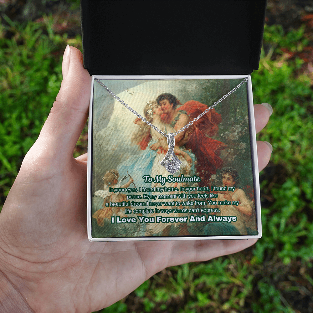 "Classic Love Masterpiece" - Soulmate Necklace with Crystal Pendant  in Romantic Art Gift Box (Available in White & Yellow Gold)