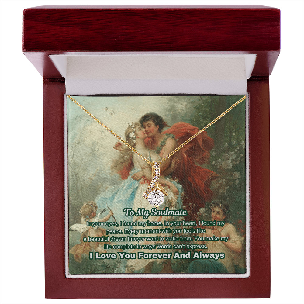 "Classic Love Masterpiece" - Soulmate Necklace with Crystal Pendant  in Romantic Art Gift Box (Available in White & Yellow Gold)