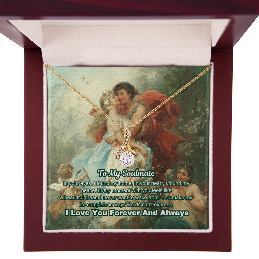 "Classic Love Masterpiece" - Soulmate Necklace with Crystal Pendant  in Romantic Art Gift Box (Available in White & Yellow Gold)