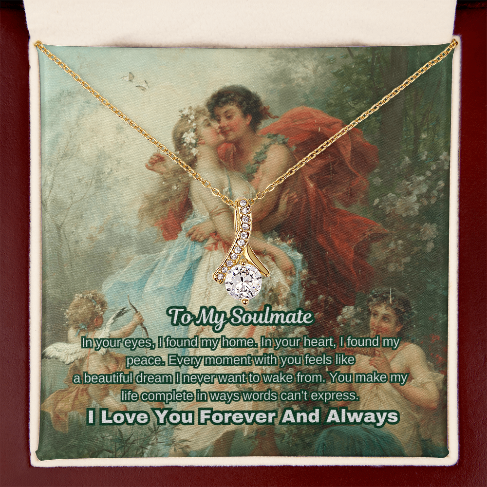 "Classic Love Masterpiece" - Soulmate Necklace with Crystal Pendant  in Romantic Art Gift Box (Available in White & Yellow Gold)