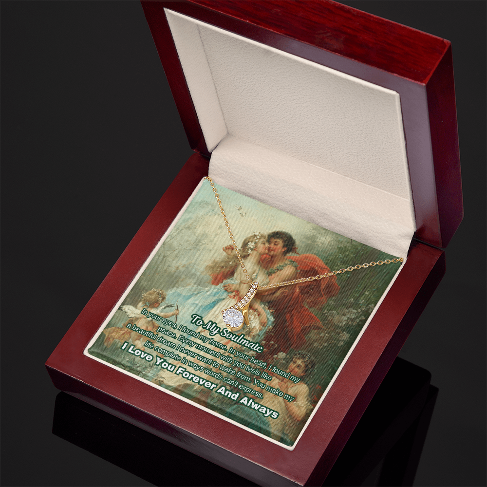 "Classic Love Masterpiece" - Soulmate Necklace with Crystal Pendant  in Romantic Art Gift Box (Available in White & Yellow Gold)