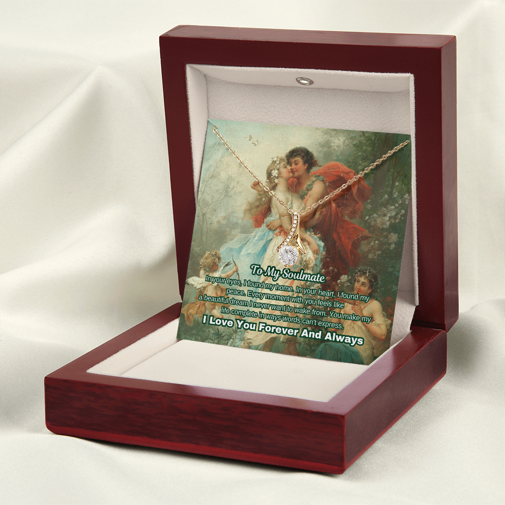 "Classic Love Masterpiece" - Soulmate Necklace with Crystal Pendant  in Romantic Art Gift Box (Available in White & Yellow Gold)