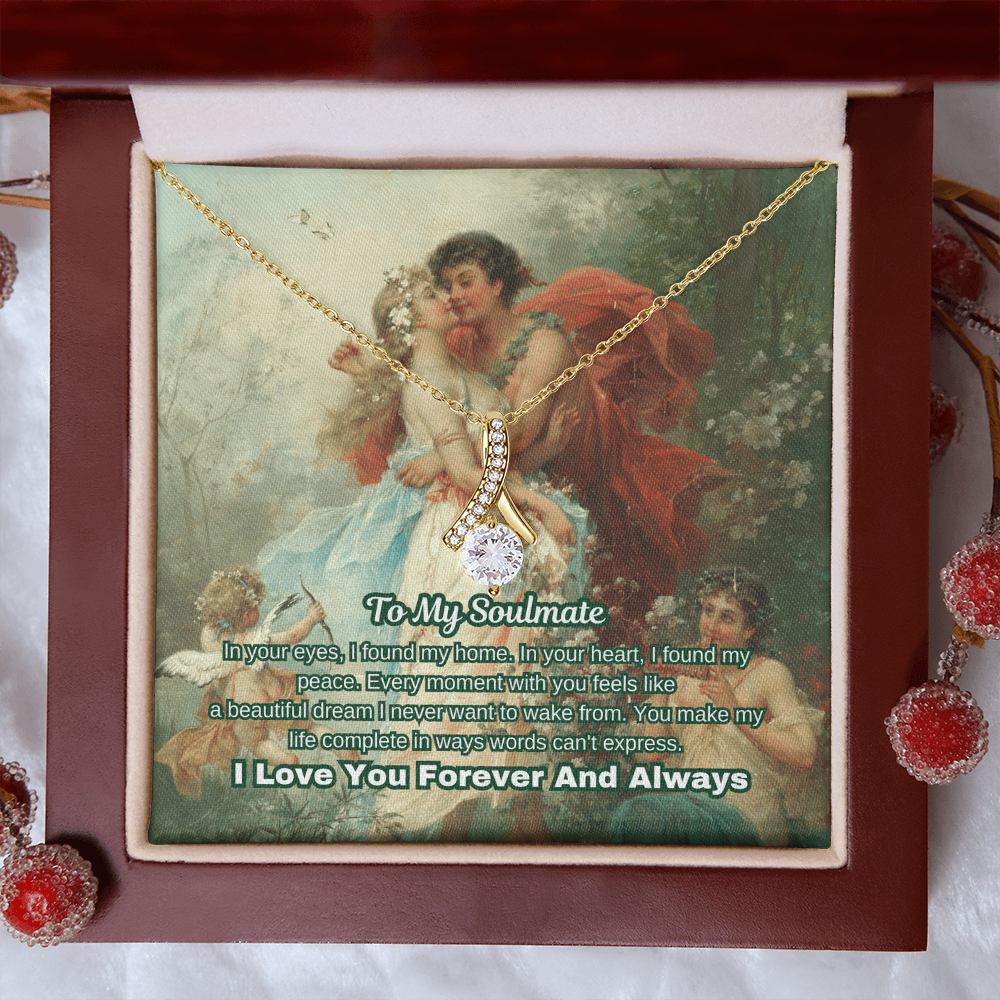 "Classic Love Masterpiece" - Soulmate Necklace with Crystal Pendant  in Romantic Art Gift Box (Available in White & Yellow Gold)