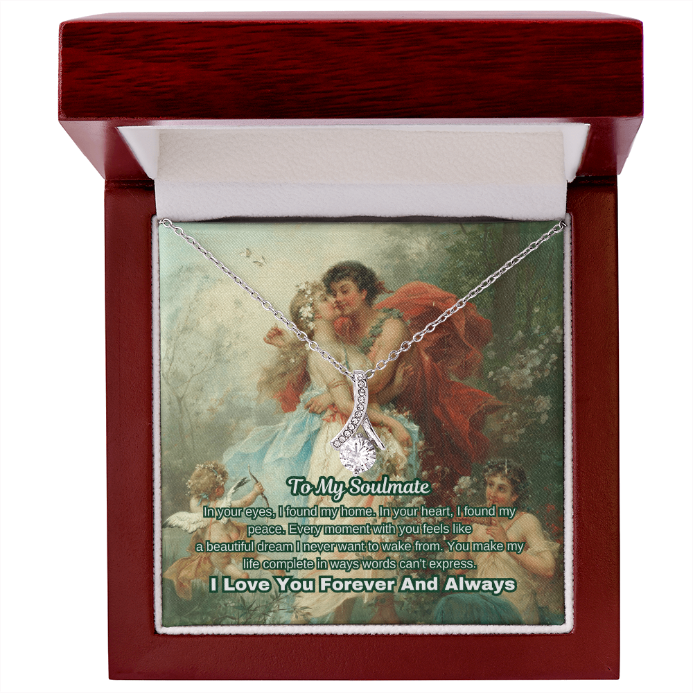 "Classic Love Masterpiece" - Soulmate Necklace with Crystal Pendant  in Romantic Art Gift Box (Available in White & Yellow Gold)