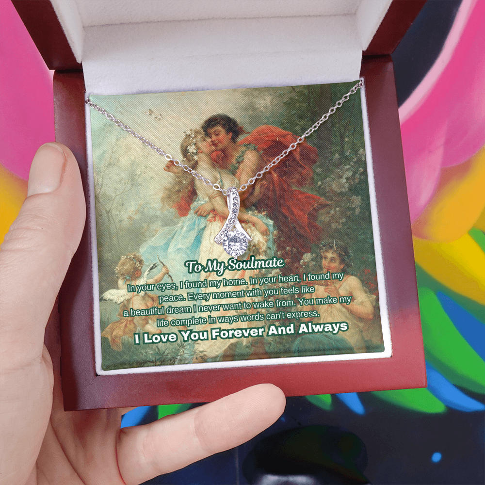 "Classic Love Masterpiece" - Soulmate Necklace with Crystal Pendant  in Romantic Art Gift Box (Available in White & Yellow Gold)