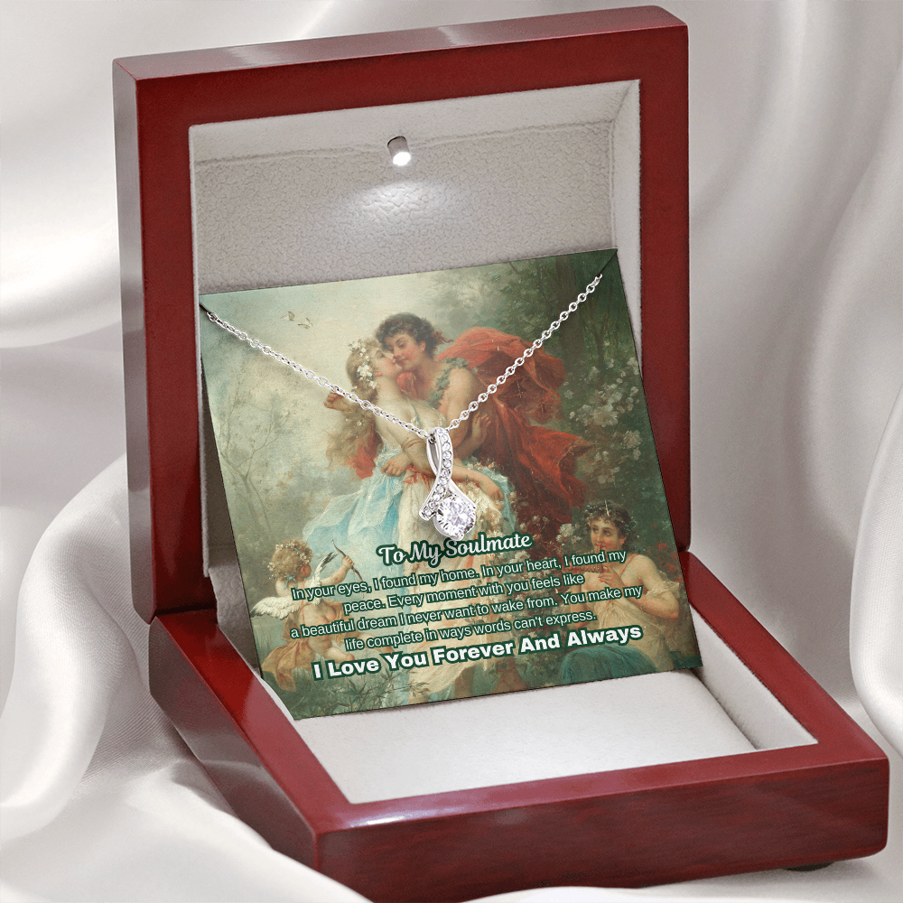 "Classic Love Masterpiece" - Soulmate Necklace with Crystal Pendant  in Romantic Art Gift Box (Available in White & Yellow Gold)