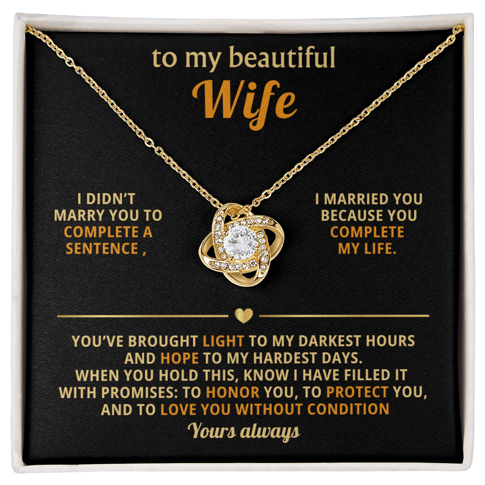 To My Beautiful Wife – Love Knot Necklace, You Complete My Life - Versatile Zing