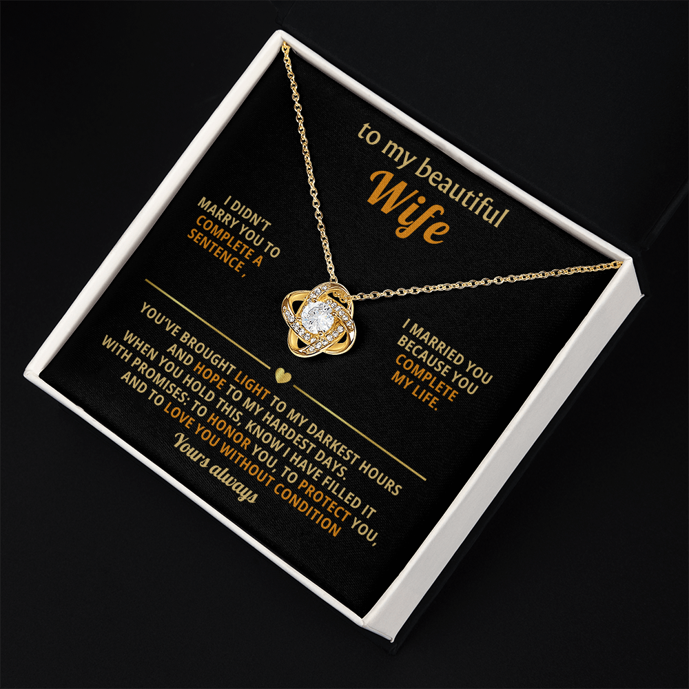 To My Beautiful Wife – Love Knot Necklace, You Complete My Life