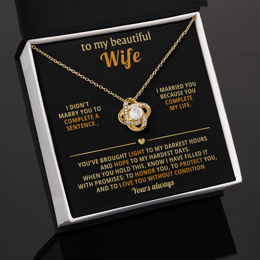 To My Beautiful Wife – Love Knot Necklace, You Complete My Life - Versatile Zing