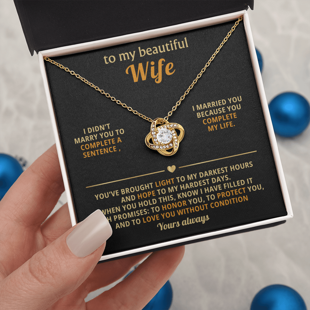 To My Beautiful Wife – Love Knot Necklace, You Complete My Life - Versatile Zing