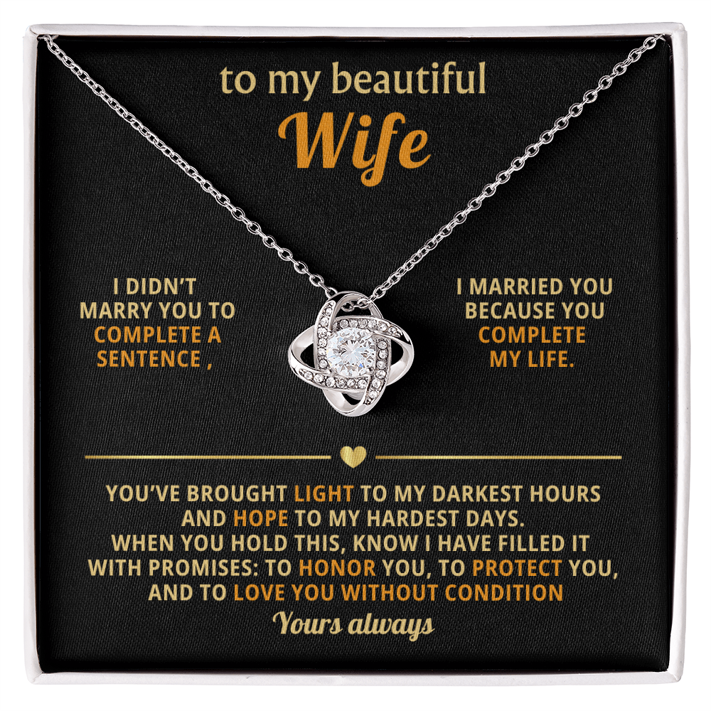 To My Beautiful Wife – Love Knot Necklace, You Complete My Life - Versatile Zing