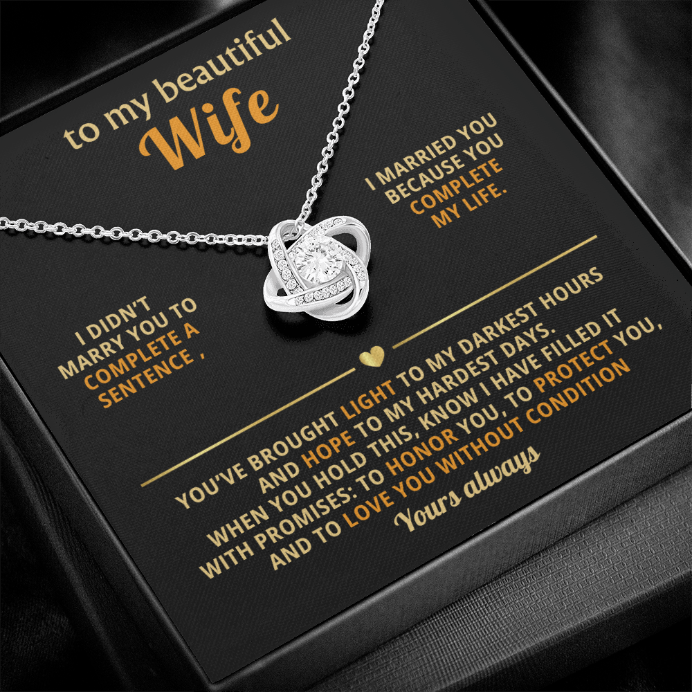 To My Beautiful Wife – Love Knot Necklace, You Complete My Life - Versatile Zing