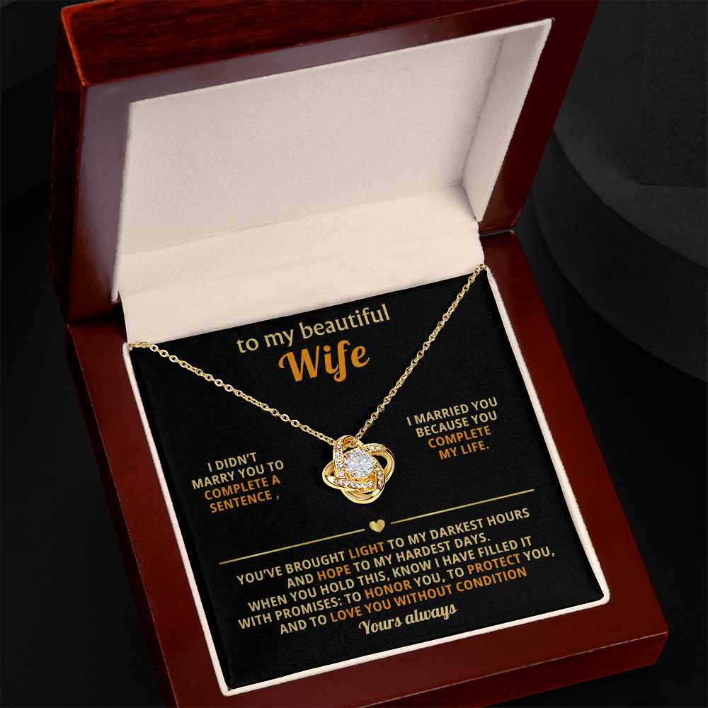 To My Beautiful Wife – Love Knot Necklace, You Complete My Life