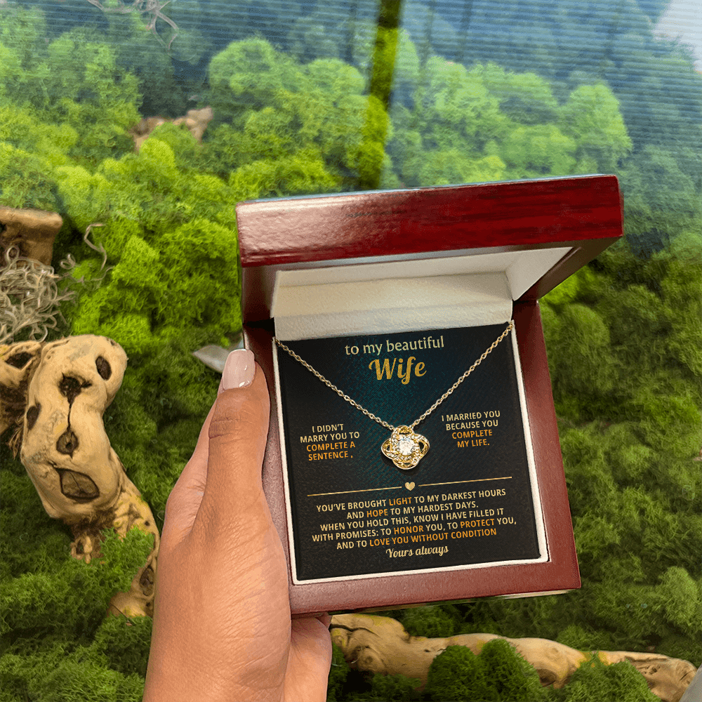 To My Beautiful Wife – Love Knot Necklace, You Complete My Life - Versatile Zing