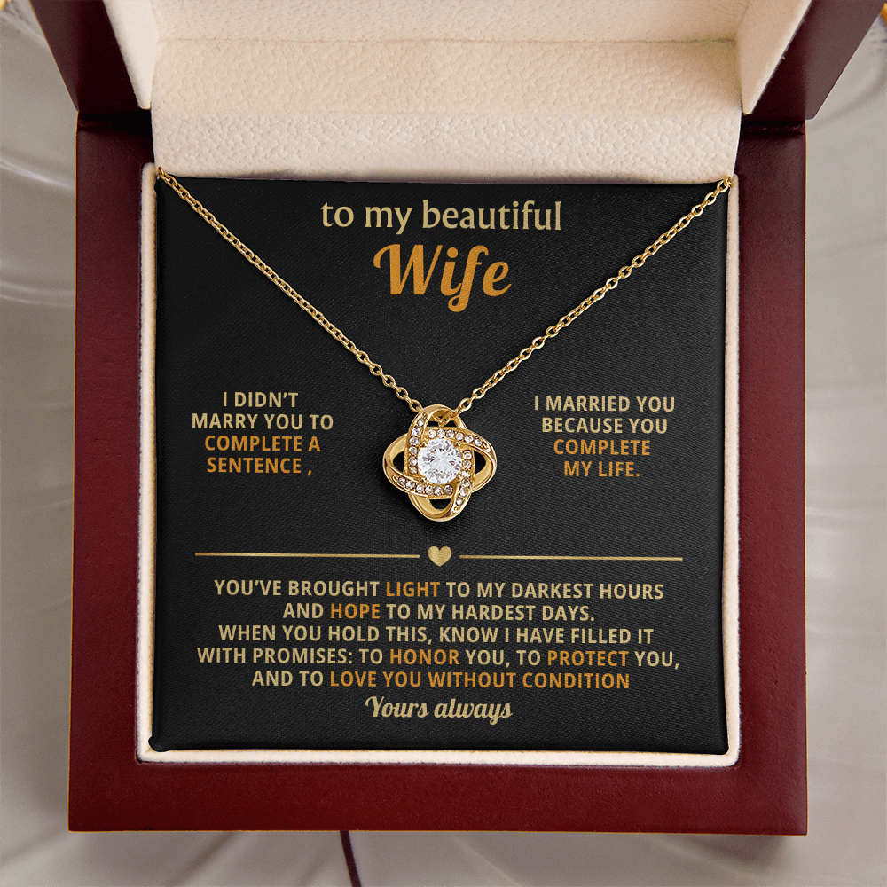 To My Beautiful Wife – Love Knot Necklace, You Complete My Life - Versatile Zing