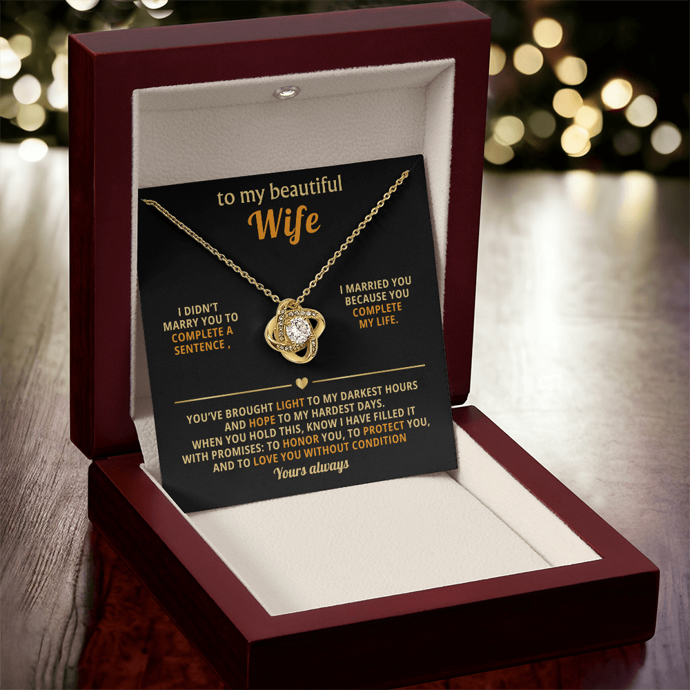To My Beautiful Wife – Love Knot Necklace, You Complete My Life - Versatile Zing