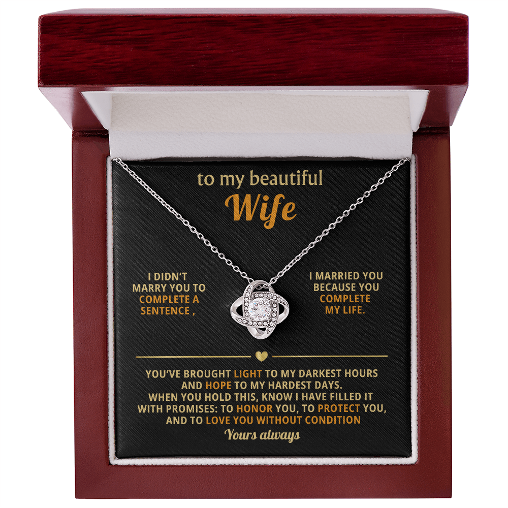 To My Beautiful Wife – Love Knot Necklace, You Complete My Life - Versatile Zing