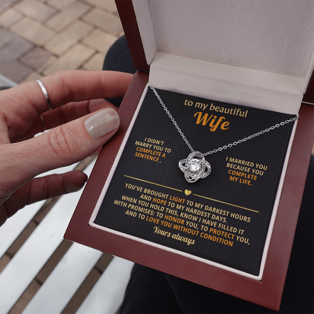 To My Beautiful Wife – Love Knot Necklace, You Complete My Life