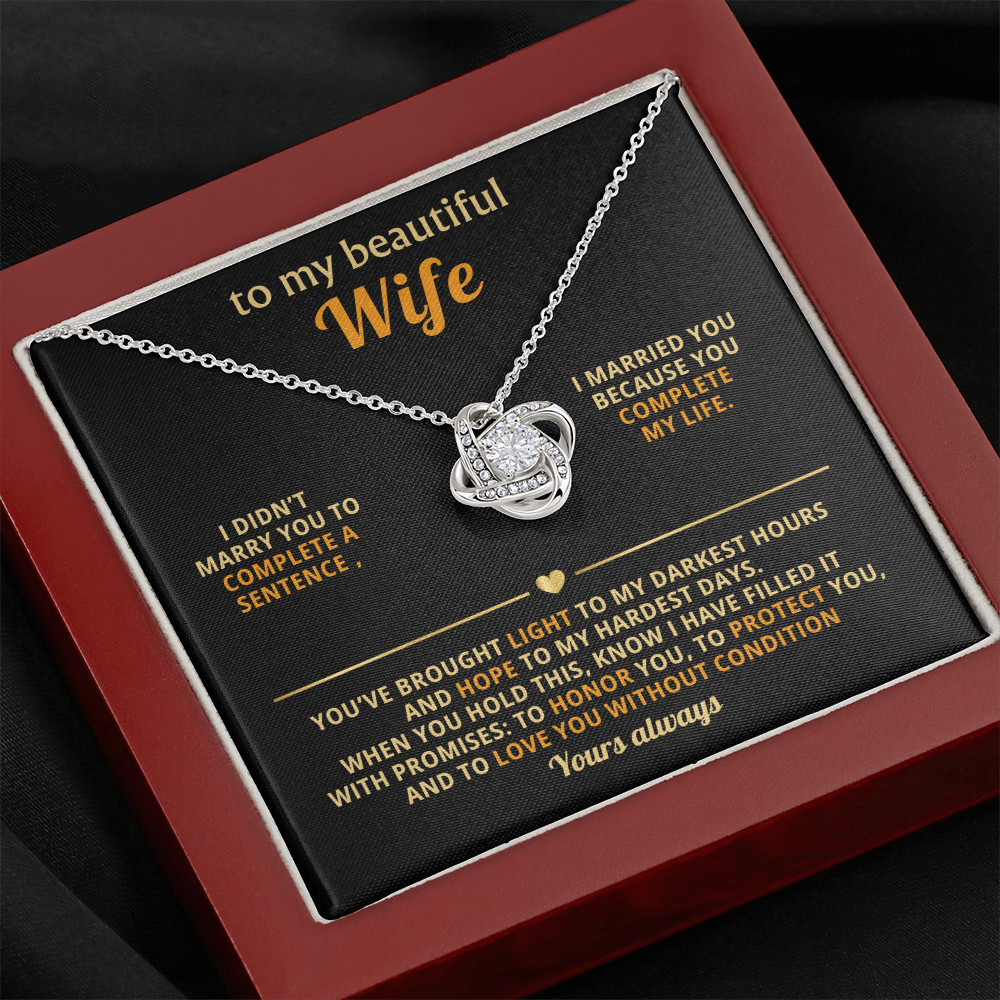 To My Beautiful Wife – Love Knot Necklace, You Complete My Life - Versatile Zing