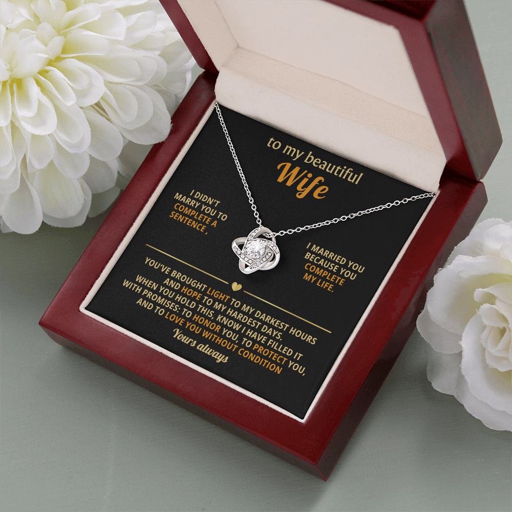 To My Beautiful Wife – Love Knot Necklace, You Complete My Life - Versatile Zing