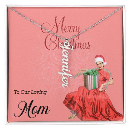 Christmas Joy for Mom - Personalized Multiple Vertical Name Necklace (Up to 4 Names) - Merry Christmas to Our Loving Mom Jewelry ShineOn Fulfillment 1 Name Polished Stainless Steel Standard Box