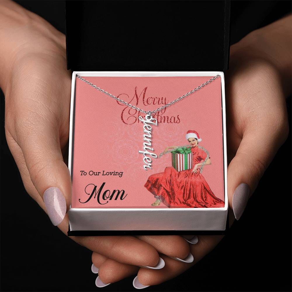 Christmas Joy for Mom - Personalized Multiple Vertical Name Necklace (Up to 4 Names) - Merry Christmas to Our Loving Mom Jewelry ShineOn Fulfillment 