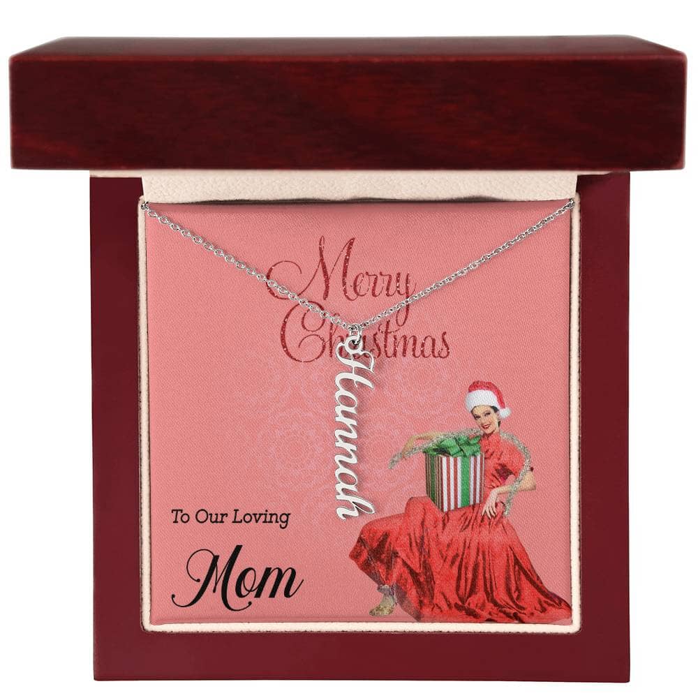 Christmas Joy for Mom - Personalized Multiple Vertical Name Necklace (Up to 4 Names) - Merry Christmas to Our Loving Mom Jewelry ShineOn Fulfillment 1 Name Polished Stainless Steel Luxury Box