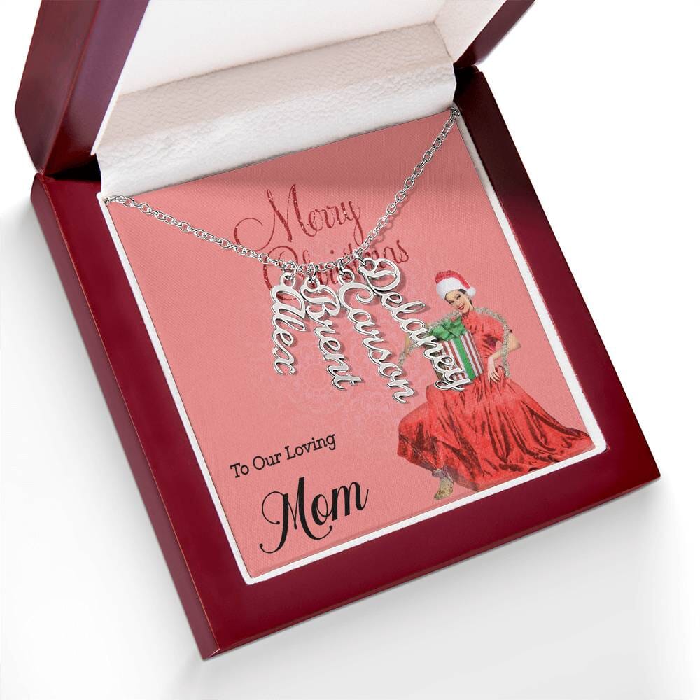 Christmas Joy for Mom - Personalized Multiple Vertical Name Necklace (Up to 4 Names) - Merry Christmas to Our Loving Mom Jewelry ShineOn Fulfillment 