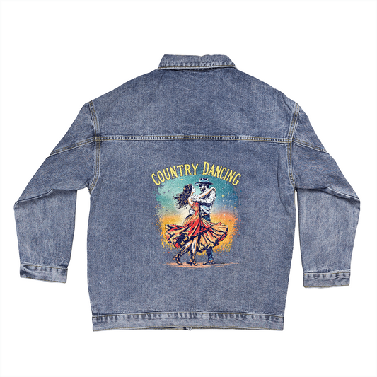 Country Dancing Oversized Denim Jacket – Women's Western Style