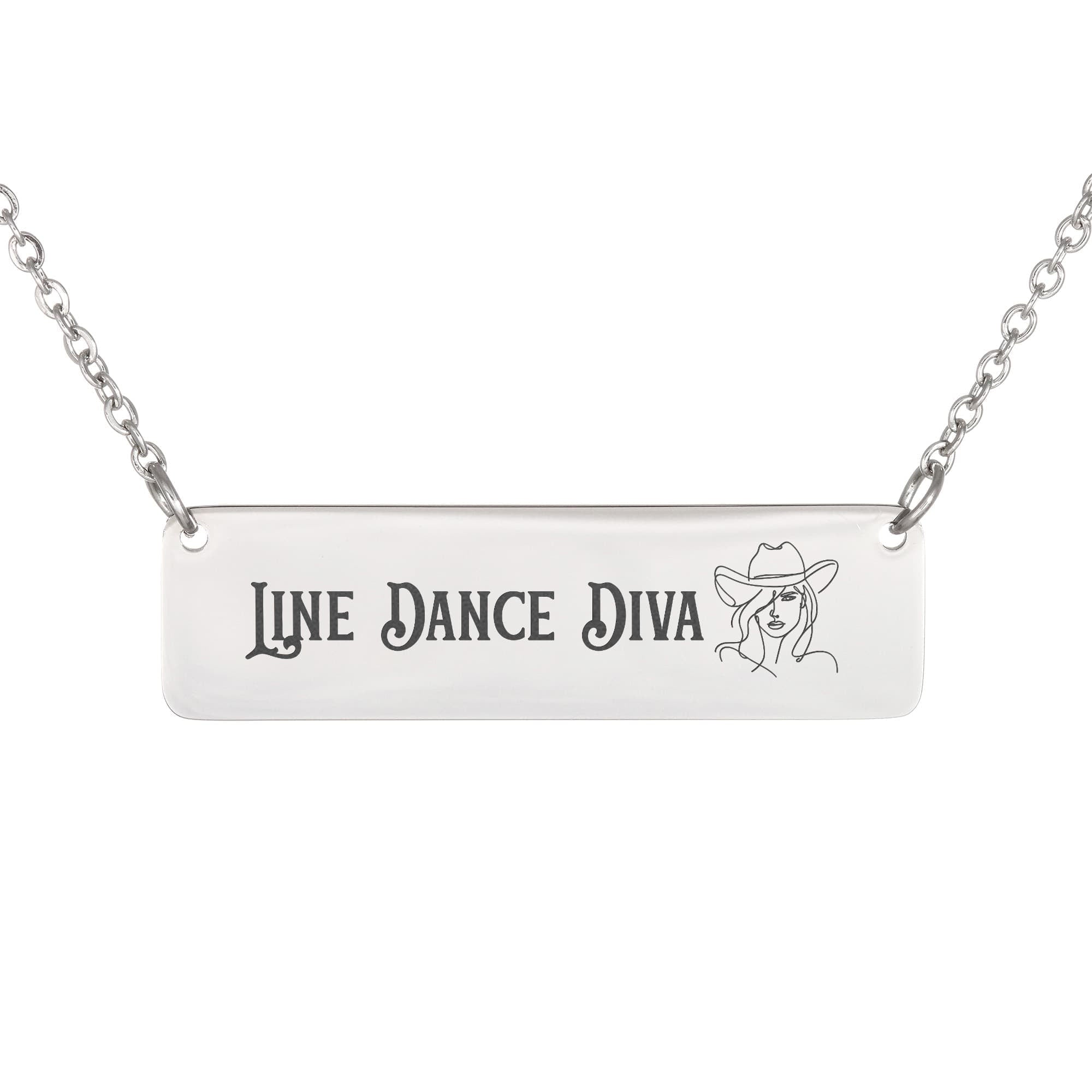 Line Dance Diva Horizontal Bar Necklace – Personalized Gift for Country Dancers, Custom Engraving on Back - Versatile Zing