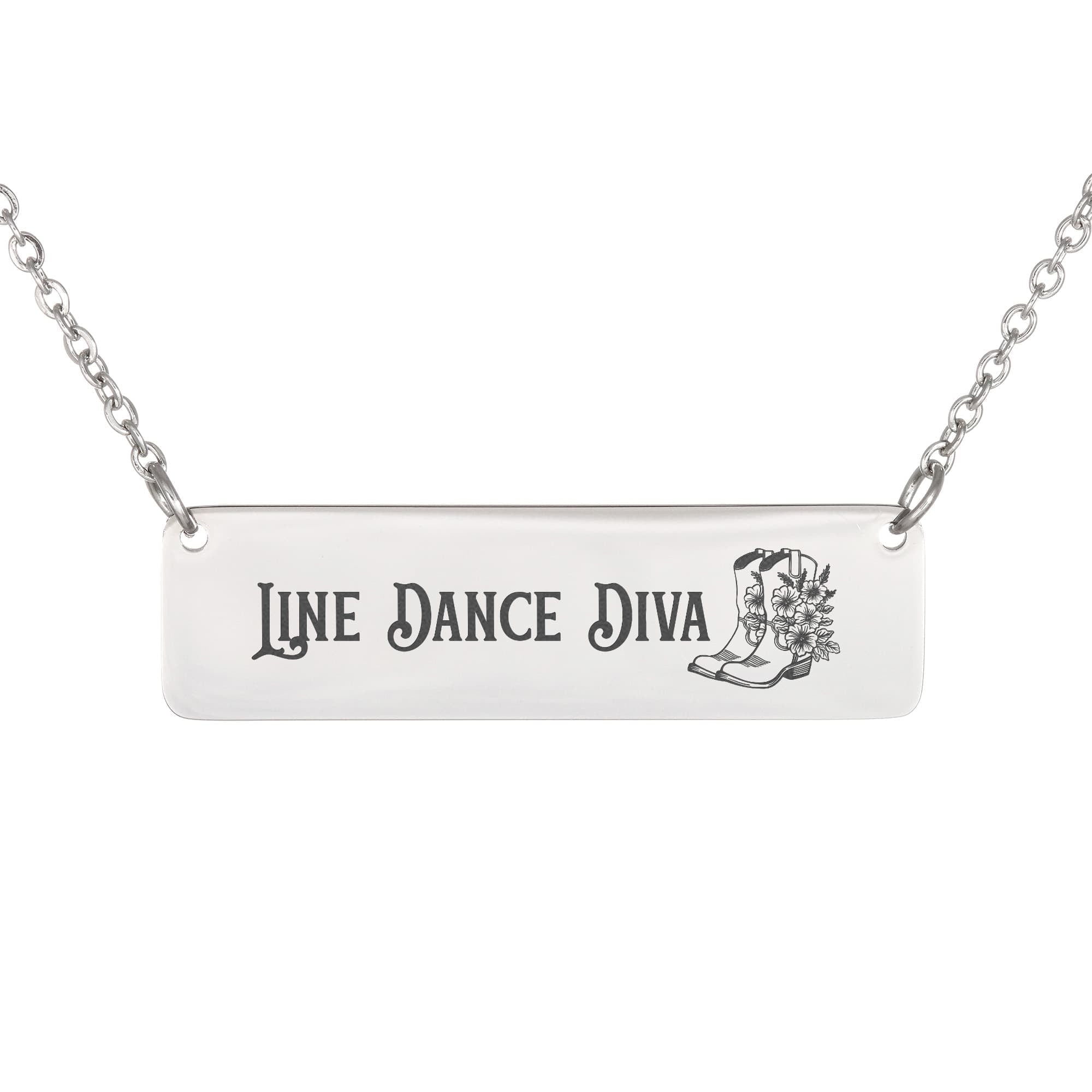 Line Dance Diva Horizontal Bar Necklace – Personalized Gift with Cowboy Boots & Flowers, Custom Engraving on Back - Versatile Zing