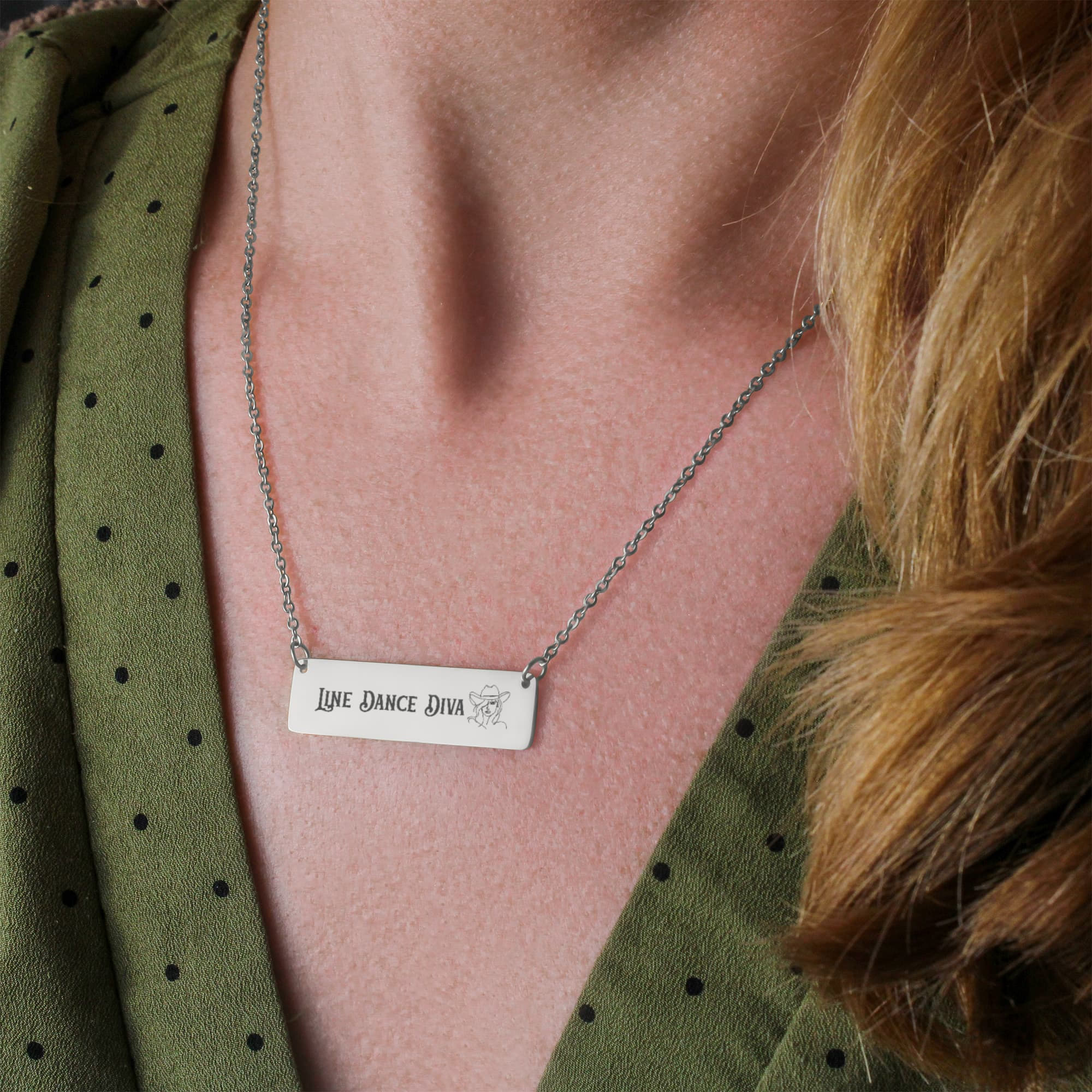 Line Dance Diva Horizontal Bar Necklace – Personalized Gift for Country Dancers, Custom Engraving on Back - Versatile Zing